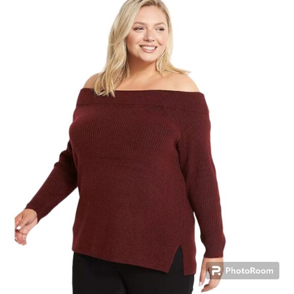 18W 20W Red Off The Shoulder Sweater Ribbed Lane Bryant Pullover Christmas Holid - Picture 1 of 7